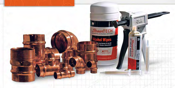 StreamTECH adhesive joining system, pipe joining methods, plumbing