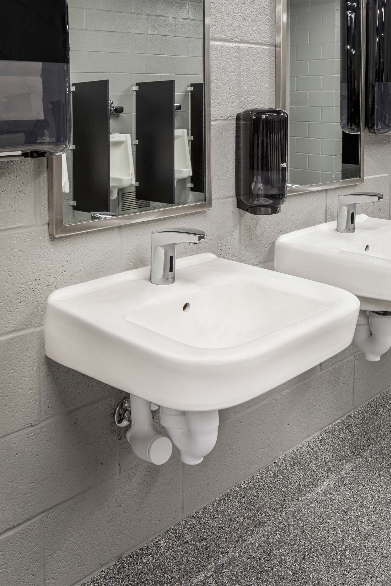 GEODIS Park, Nashville SC, soccer club, plumbing, restroom design, Sloan Flushometers, Sloan AD-83000 AER-DEC Sinks, water efficiency