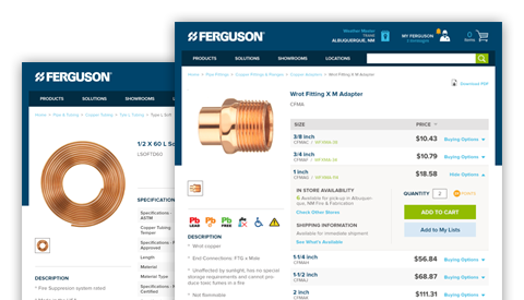 Ferguson, wholesale, wholesaling, Internet, online ordering, supply house, plumbing, supply chain, HVAC, heating